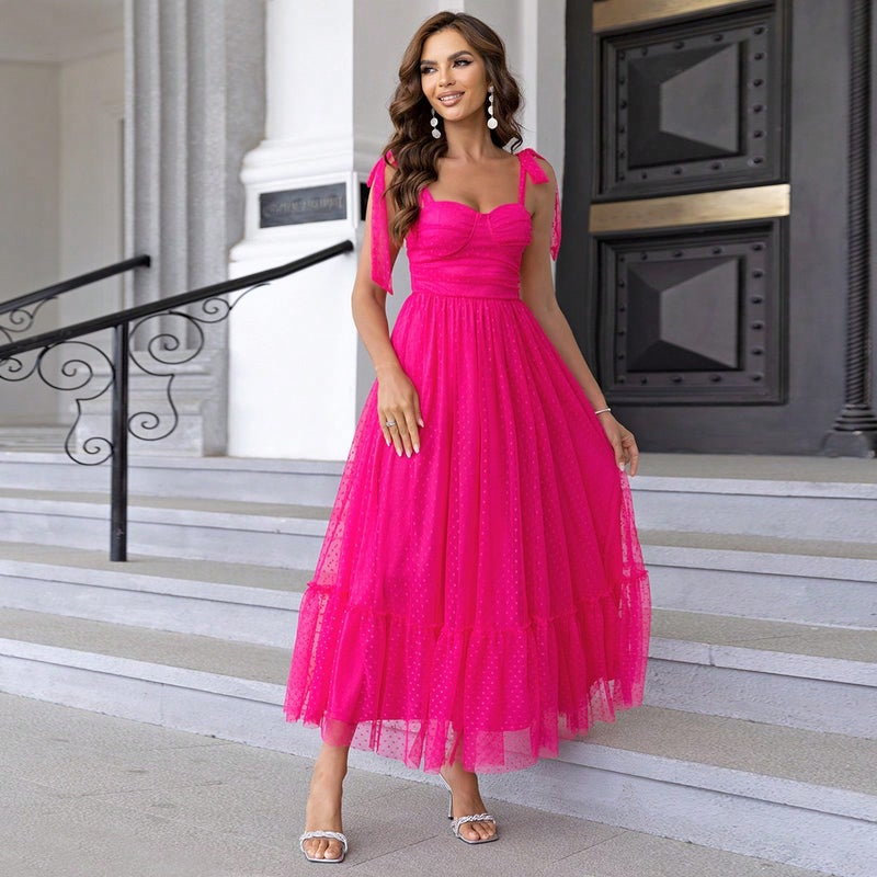 Elegant Double-Layer Fairy Dress with Sash Rose