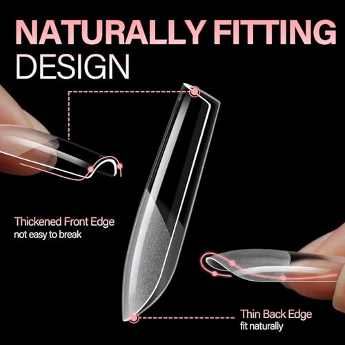 AILLSA Medium Square Nail Tips Full Cover Half Matte Tips Nail Clear Gelly Pre-Shaped Nail Tips Press On False Nail Tip Extension for Home DIY Manicure Salon 216PCS 12 Sizes - Image 2