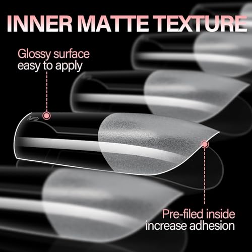 AILLSA Medium Square Nail Tips Full Cover Half Matte Tips Nail Clear Gelly Pre-Shaped Nail Tips Press On False Nail Tip Extension for Home DIY Manicure Salon 216PCS 12 Sizes - Image 4
