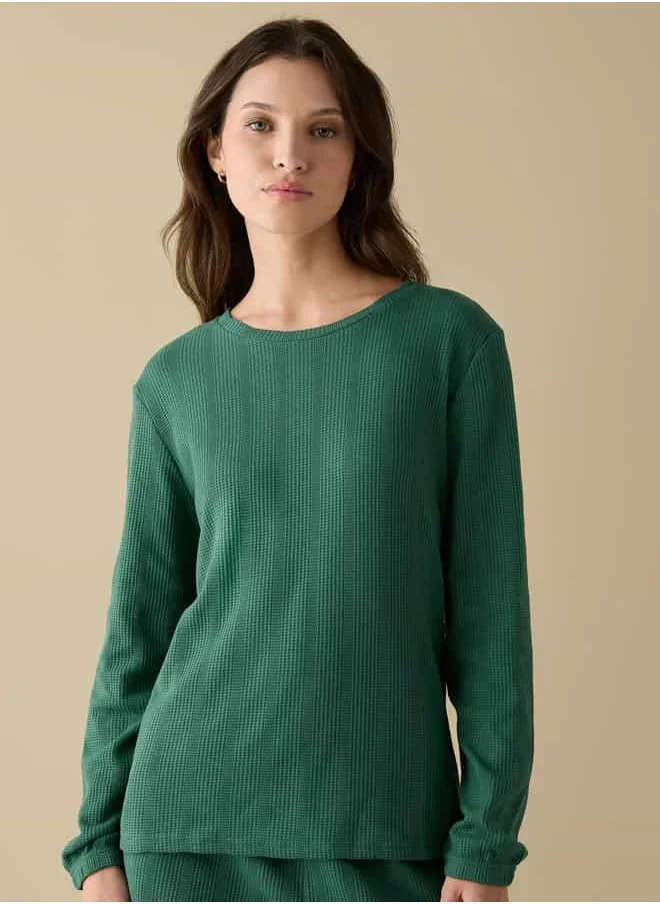 FAV Waffle Textured Long Sleeve T-shirt and Elastciated Pyjama Set