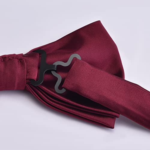 Branduce Mens Burgundy Bow Tie and Pocket Square Set for Wedding Silk Wine Red Pre-tied Bow tie Handkerchief (BB01-01) - Image 4