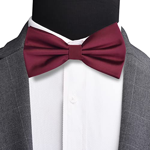 Branduce Mens Burgundy Bow Tie and Pocket Square Set for Wedding Silk Wine Red Pre-tied Bow tie Handkerchief (BB01-01) - Image 2