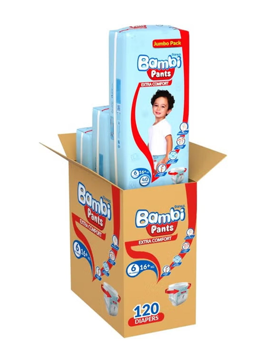 Sanita Bambi Pants, Size 6, Xxl, Jumbo Pack, 120 Diapers