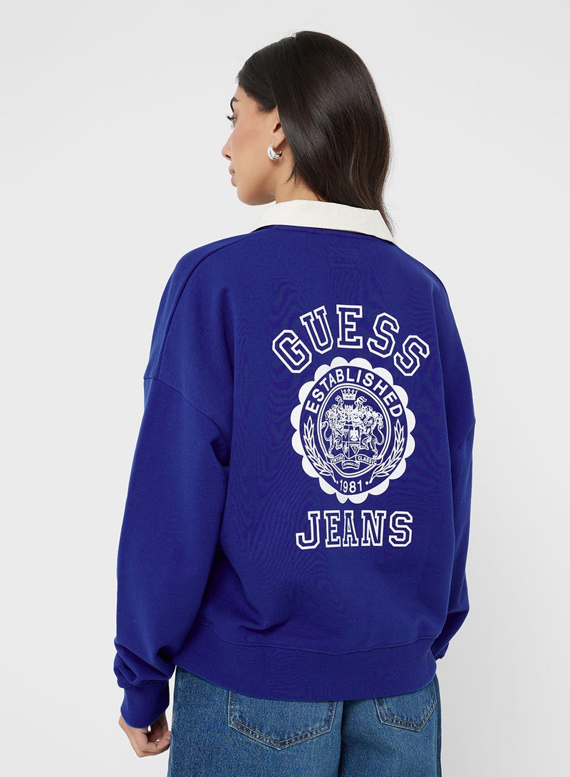 GUESS Contrast Polo Neck Logo Detail Sweatshirt - Image 2