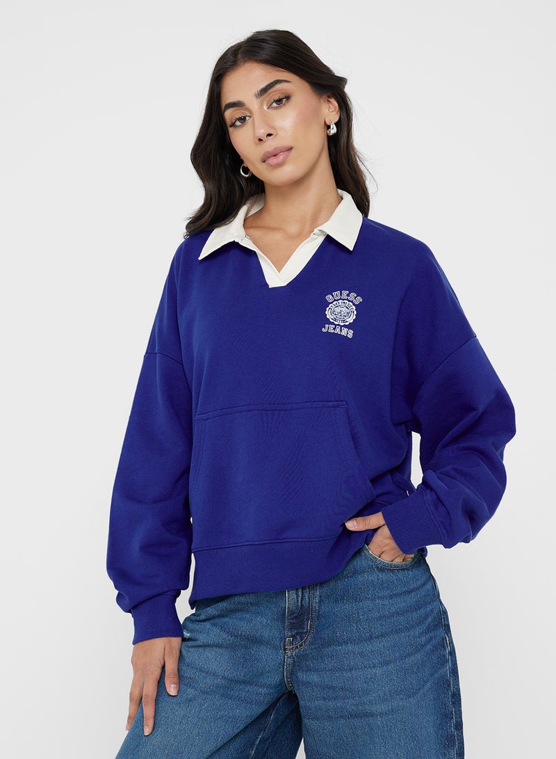 GUESS Contrast Polo Neck Logo Detail Sweatshirt - Image 1