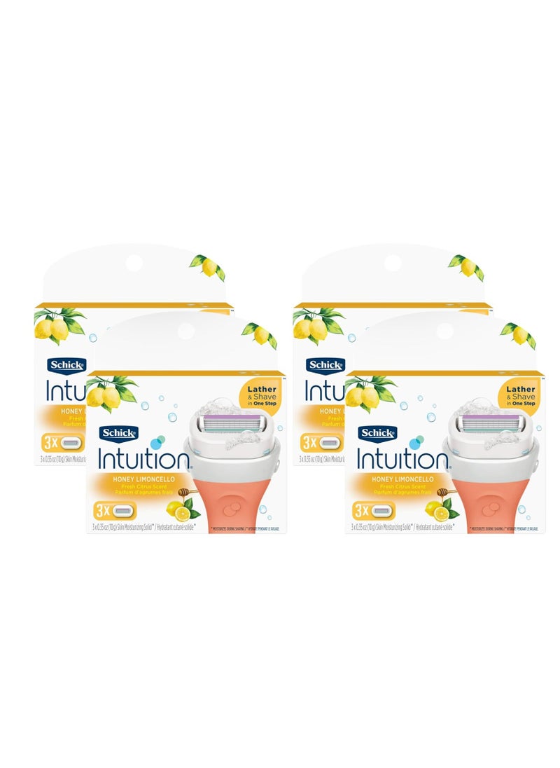 Intuition Schick Intuition - Lather & Shave In One Stop - Honey Limoncello, Fresh Citrus Scent - Women's Razor Blade Refills - 3 Ct Pack of 4 = 12 Cartridges, Vary  - Image 1