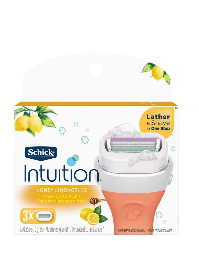 Intuition Schick Intuition - Lather & Shave In One Stop - Honey Limoncello, Fresh Citrus Scent - Women's Razor Blade Refills - 3 Ct Pack of 4 = 12 Cartridges, Vary  - Image 2