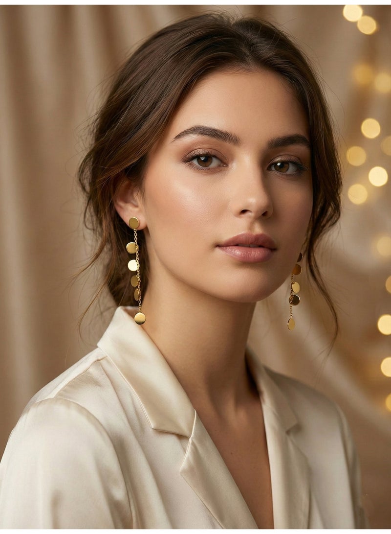 Trendyoom Gold Stainless Steel Circular Drop Earrings with Moving Design – Eye-Catching Modern Style - Image 1