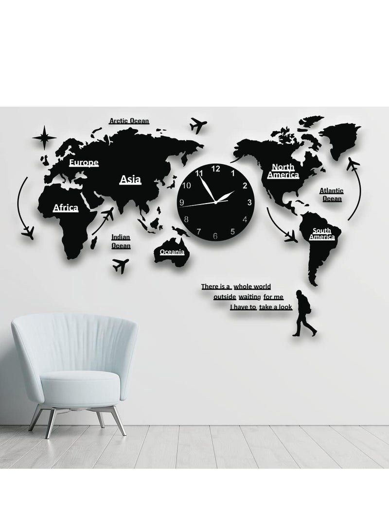 Acrylic World Map Wall Clock.World Map Wall Art Clock Modern Hanging Clock. Acrylic World Map with Clock Set for Living Room Bed Room & Best Item for Gift  - Image 1