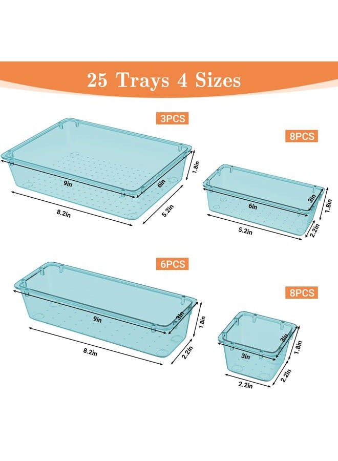 SpaceHacks 25 PCS Plastic Drawer Organizer Set, 4-Size Versatile Organizer Trays & Storage Bins for Makeup, Jewelry, and Gadgets in Bathroom, Bedroom and Office, Sea Blue - Image 2