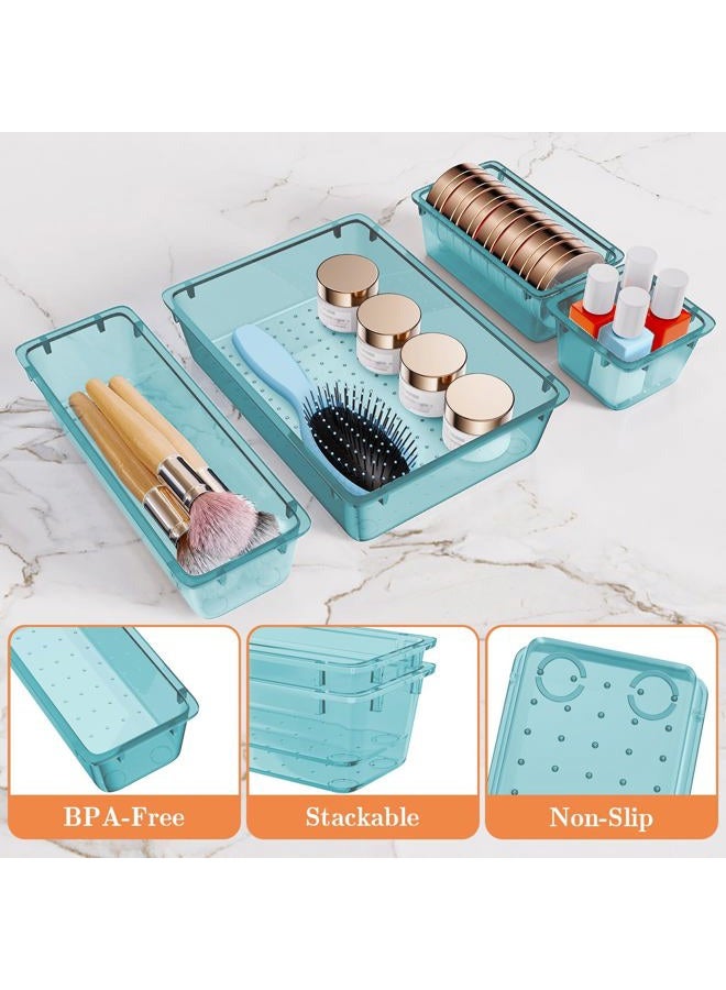SpaceHacks 25 PCS Plastic Drawer Organizer Set, 4-Size Versatile Organizer Trays & Storage Bins for Makeup, Jewelry, and Gadgets in Bathroom, Bedroom and Office, Sea Blue - Image 3