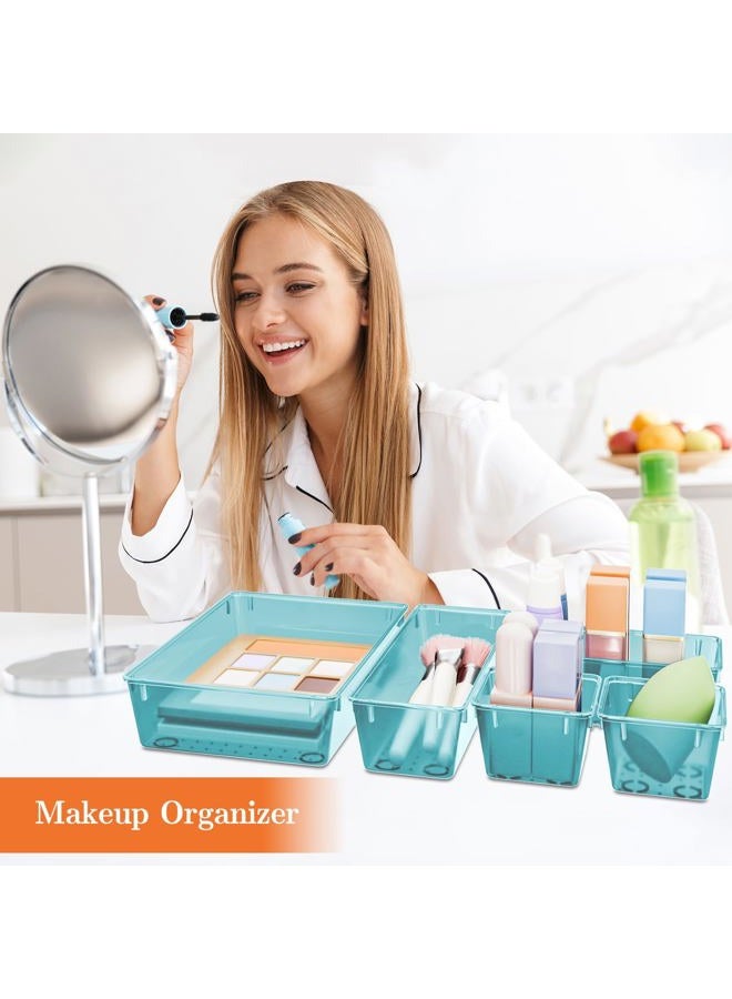 SpaceHacks 25 PCS Plastic Drawer Organizer Set, 4-Size Versatile Organizer Trays & Storage Bins for Makeup, Jewelry, and Gadgets in Bathroom, Bedroom and Office, Sea Blue - Image 5