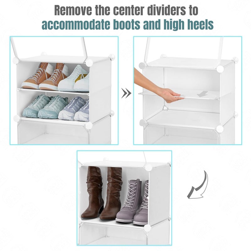ABOUT SPACE Shoe Rack for Home with Door 16 Pair DIY Slipper Stand with Hanger 4 Cube Expandable Shelves Closed Shoes Rack for Home Men Women Heels Boots FlipFlops White L40 X B30 x H120 cm - Image 5