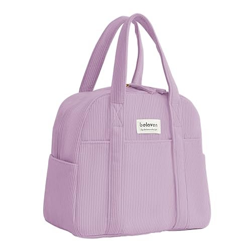 belaven Insulated Lunch Bag for Women, 6-Hour Cold Retention Cooler Tote with Sturdy Handle, 15-Can Spacious Capacity, Leakproof Corduroy Fabric & Aluminum Foil Lining (Purple) - Image 1