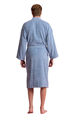 Soft Touch Linen Men's Robe, Turkish Terry Bathrobe, Turkish Terry Kimono Spa Bathrobe (Large, Light Blue) - Image 5