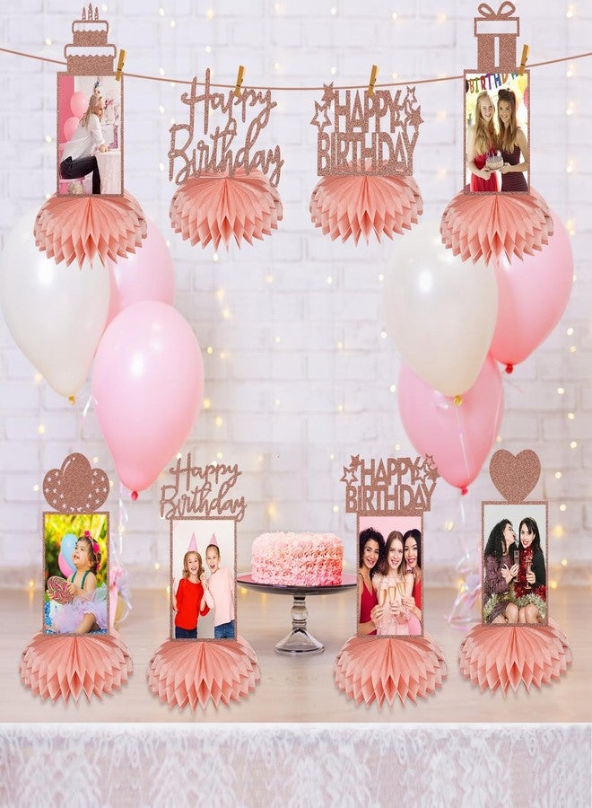 Bumqviy 8Pcs Rose Gold Birthday Decorations Honeycomb Centerpieces for Women Girl, Pink Rose Gold Glitter Birthday Photo Table Centerpiece Party Supplies, 16th 30th 40th 50th 60th Bday Table Topper - Image 3