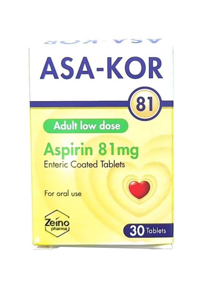 Zein Pharma Pack Of 30 Asa Kor Aspirin 81mg Tablets 