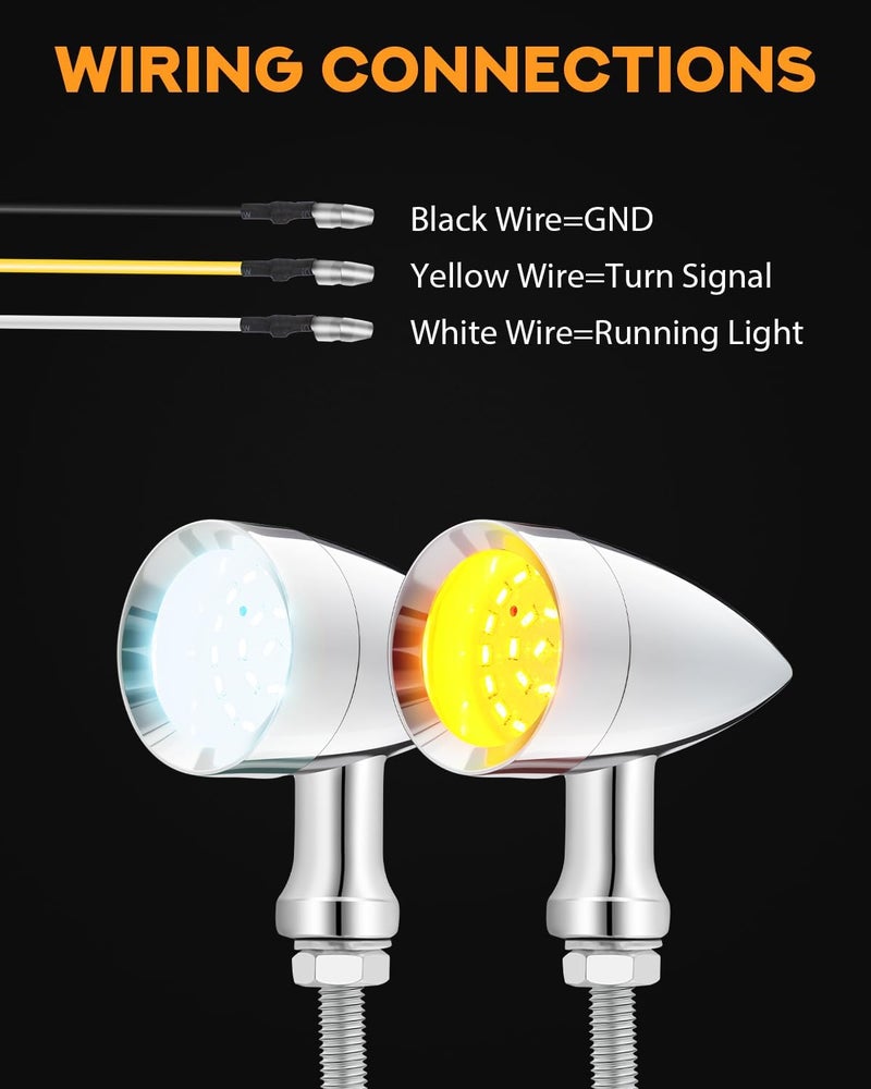 PBYMT 24 LED Motorcycle Bullet Turn Signals - Chrome Amber Lights for Harley, Honda, Kawasaki, Suzuki, Triumph, Yamaha - Image 5