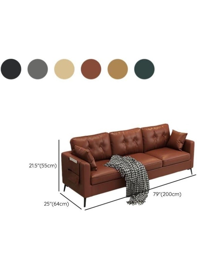 Ripple FURNITURE UAE Homes Contemporary 3-Seater Leather Sofa, Tufted Back, Brown, Metal Legs  - Image 2