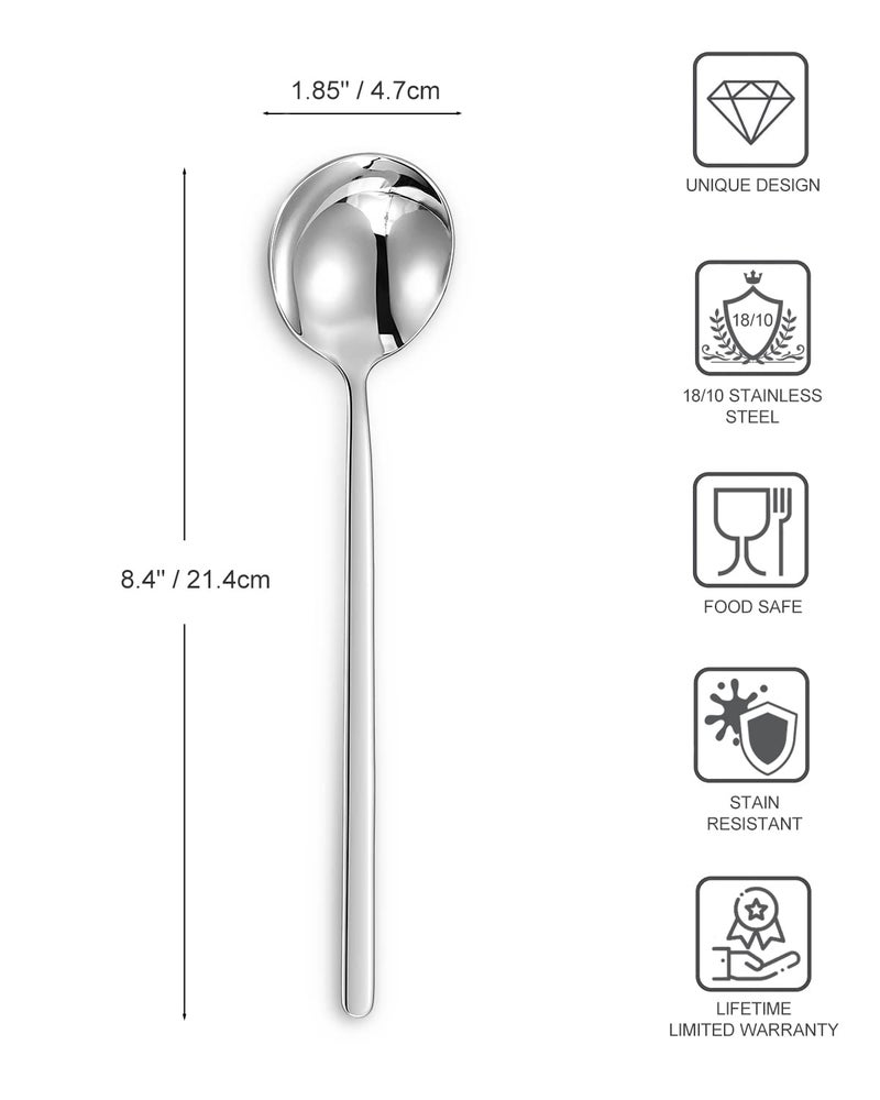 KEAWELL Premium Korean Soup Spoons with Long Handles, Set of 4, 18/10 Stainless Steel, Dishwasher Safe (Plain) - Image 2
