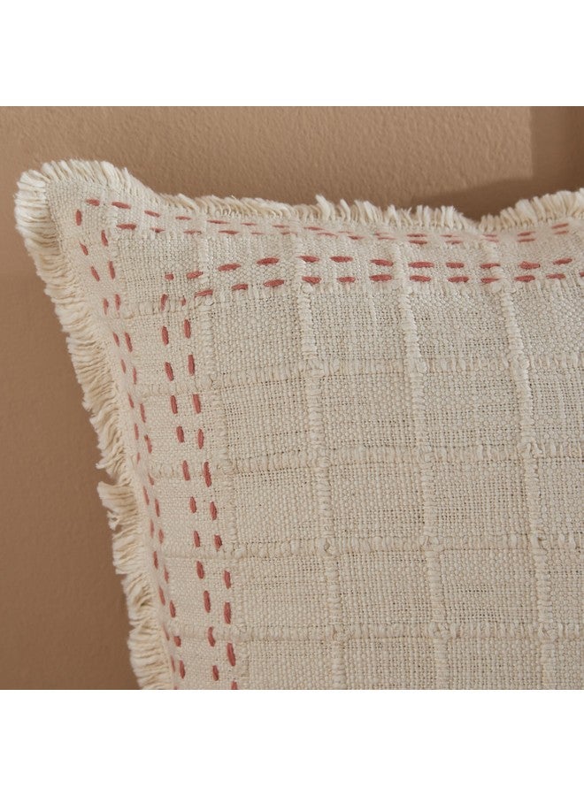 Home Box Warm Oasis Rustic Woven Check Filled Cushion 30 x 50 cm  - Image 2