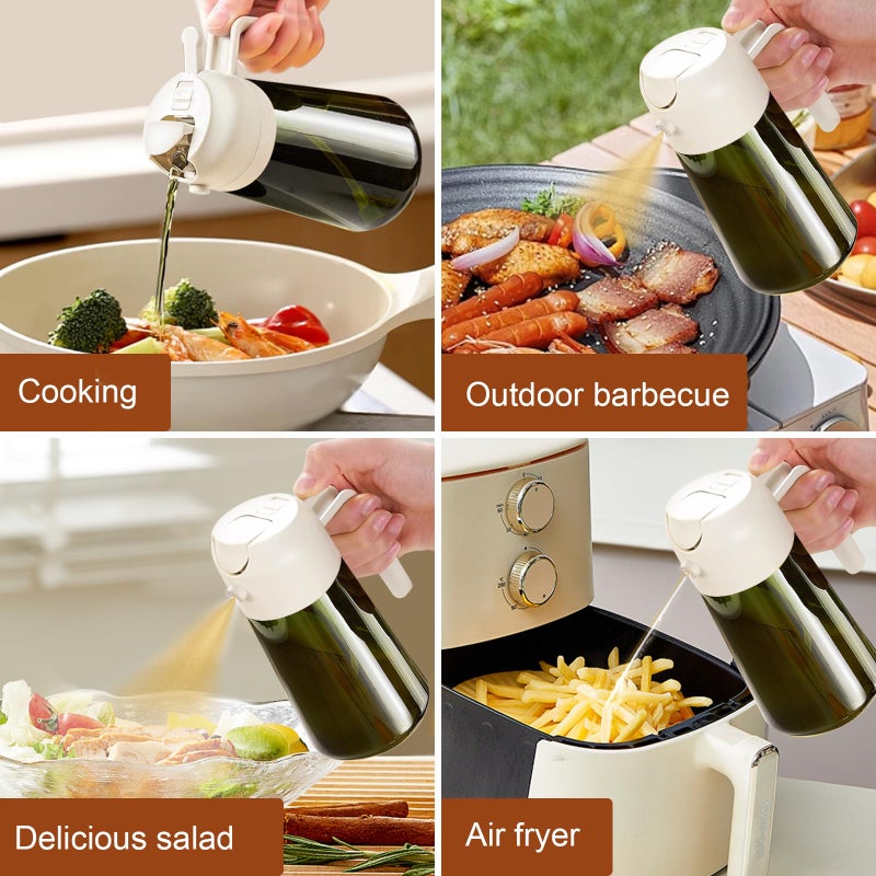 ‎YARRAMATE Yarramate 2Pcs 16Oz/470Ml Oil Sprayer For Cooking With Stickers  Food-Grade 2 In 1 Olive Oil Dispenser Bottle For Kitchen  Premium Dark Green Glass Oil Bottle For Air Fryer  Bbq (White & Green) - Image 4