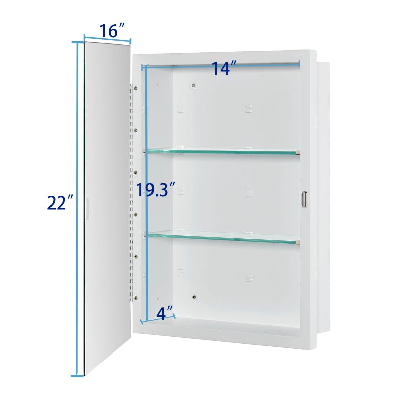 IDYLLOR Bathroom Medicine Cabinet with Beveled Edge Mirrored Door 16 x 22 inch, Recessed or Surface Mount, with Adjustable Glass Shelves - Image 5