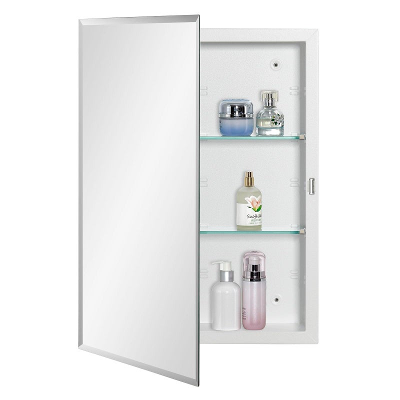 IDYLLOR Bathroom Medicine Cabinet with Beveled Edge Mirrored Door 16 x 22 inch, Recessed or Surface Mount, with Adjustable Glass Shelves - Image 1