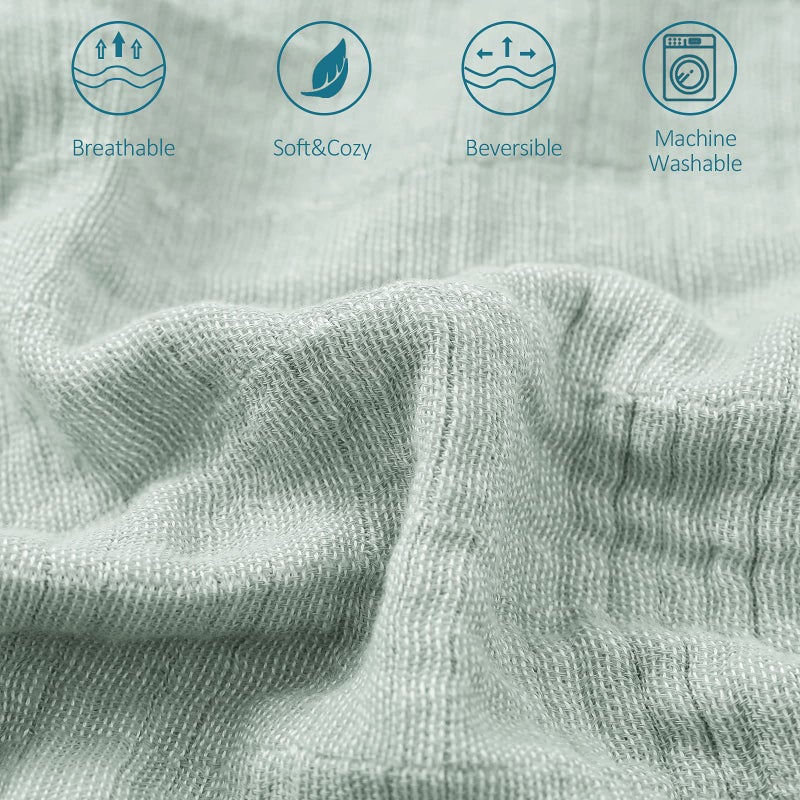 SE SOFTEXLY Cotton Muslin Blankets 4-Layer Linen Texture Blankets for Bed Couch,Thermal Blanket for Adults Lightweight Soft Breathable Throw Blanket for All Season Gauze Blanket(50"x60",Sage Green) - Image 2