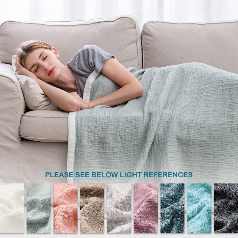 SE SOFTEXLY Cotton Muslin Blankets 4-Layer Linen Texture Blankets for Bed Couch,Thermal Blanket for Adults Lightweight Soft Breathable Throw Blanket for All Season Gauze Blanket(50"x60",Sage Green) - Image 5