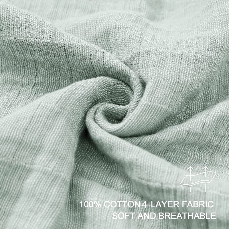 SE SOFTEXLY Cotton Muslin Blankets 4-Layer Linen Texture Blankets for Bed Couch,Thermal Blanket for Adults Lightweight Soft Breathable Throw Blanket for All Season Gauze Blanket(50"x60",Sage Green) - Image 3