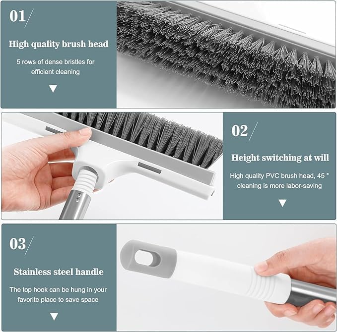 BLADESMITH 2 in 1 Tiles Cleaning Brush - Multifunctional Floor & Wall Scrubber with Brush and Wiper - 2 in 1 Tiles Cleaning Brush for Bathroom, Kitchen, Corners & Hard Stains - Adjustable Handle - Image 3