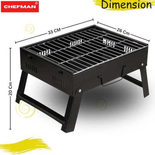 Chefman Mini Portable Table Top Charcoal Barbeque Grill for Outdoor Cooking, Featuring Foldable Legs, Removable Grill, and 4 Skewers, Perfect for Camping, Tailgating, Picnics, and Backyard Barbecues - Image 4