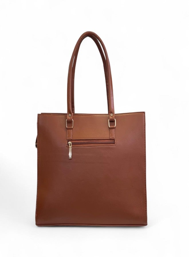 DAZZLE Professional Laptop Tote Bag, Brown Leather, Multiple Compartments with Metal Hardware - Image 2