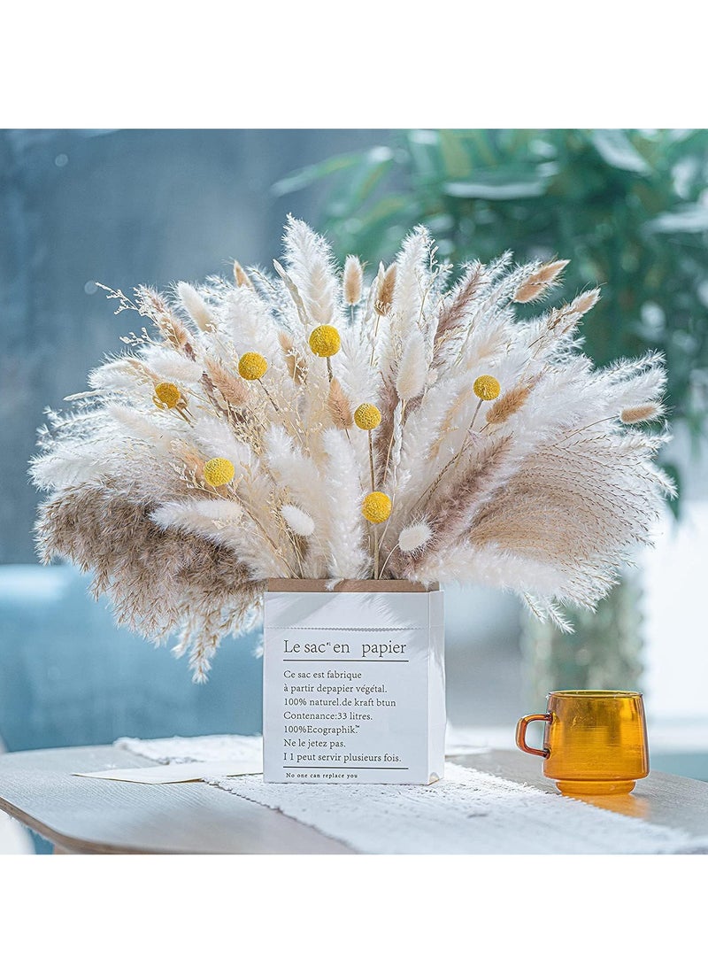 SOLARAE 125pcs Natural Dried Pampas Grass Bouquets 17 inch Various Fluffy Reed Pampas Bunny Tail Grass Dried Plant Wedding Flower Bulrush Decors Photography Farmhouse Store DIY Decoration - Image 1
