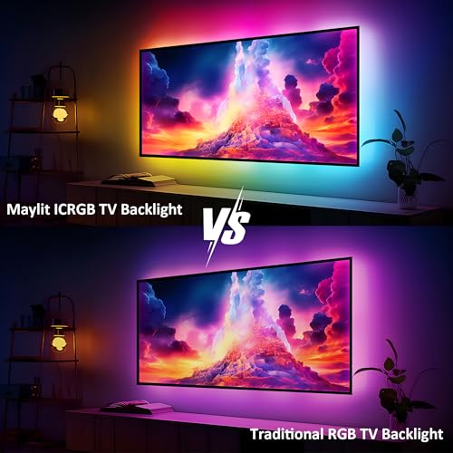 Maylit ICRGB TV LED Backlight, App Control Lights for 37-70in Monitor, Music Sync Color Changing Strip Lights for Home Decor, USB Powered Gaming Accessories for Bedroom Room Decor - Image 3
