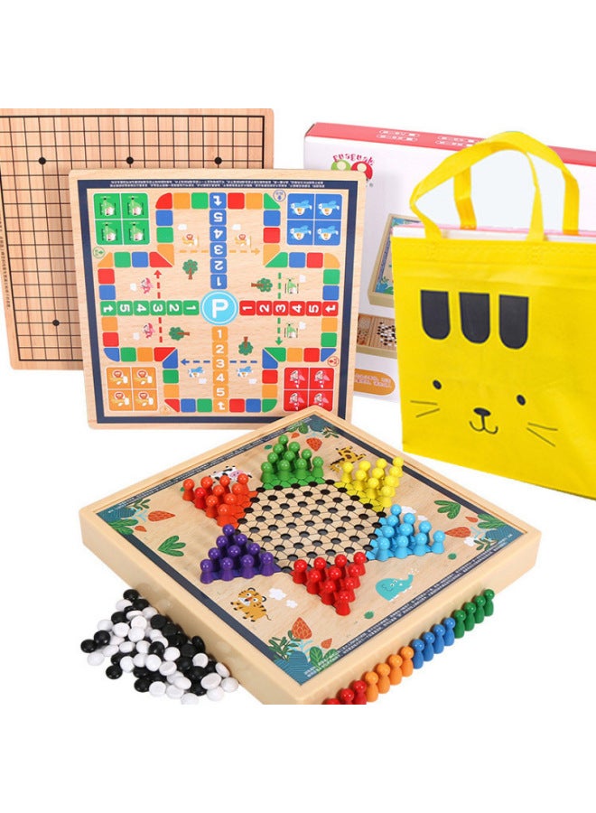 Children's Flying Chess Checkers Multi-functional One Chessboard Gobang Go Cards Colosseum Chess Combination Toys-Color:Five-in-one Model B [checkers + Backgammon + Beast Chess + Flying Chess + Adventure Chess] 30x30cm