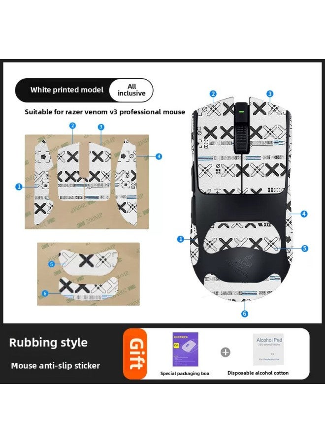For Razer Thunder Snake Viper V3 Speed Edition Mouse Anti-Slip Sticker Teflon Foot Sticker V3pro Sticker Professional Edition-Color:Poison Viper V3 Professional Version [all Inclusive] White Printed Mouse Sticker [free Cleaning Cotton]  - Image 1