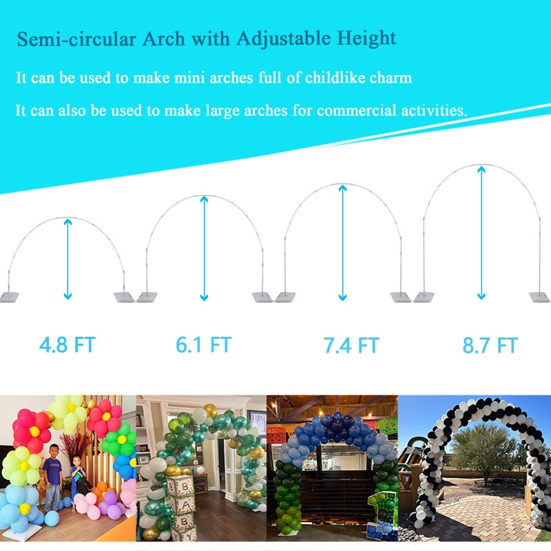 Decojoy Balloon Arch Stand, 7.5ft Large Round Backdrop Frame, Adjustable Half Circle Arch, 2 set Reusable Metal Ballon Column Kit with Base 3IN1 for Birthday, Wedding, Graduation, Shower Party - Image 4