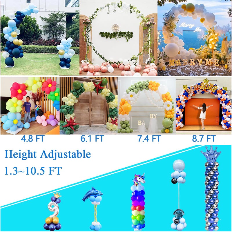 Decojoy Balloon Arch Stand, 7.5ft Large Round Backdrop Frame, Adjustable Half Circle Arch, 2 set Reusable Metal Ballon Column Kit with Base 3IN1 for Birthday, Wedding, Graduation, Shower Party - Image 5