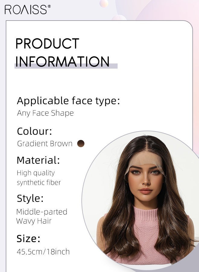 roaiss 13x6 Synthetic Lace Front Wig, 18 Inch Gradient Brown Wavy Wigs, Natural Density Hairline Glueless Wigs Natural Soft Synthetic Heat Resistant Hair Wig for Wedding Cosplay Party Daily Wear - Image 3