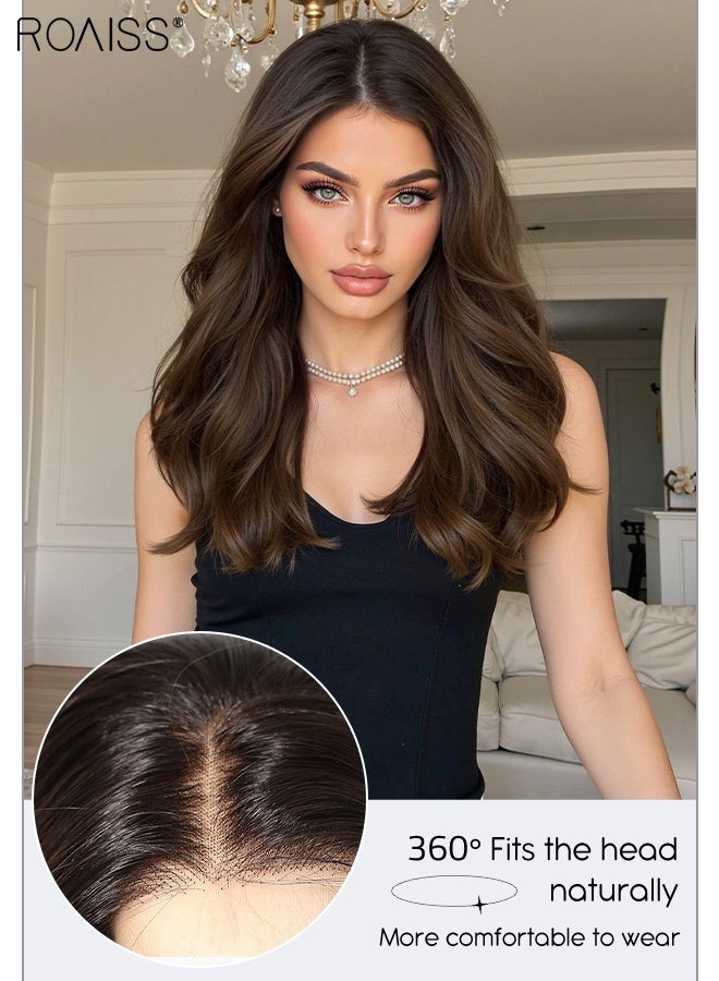 roaiss 13x6 Synthetic Lace Front Wig, 18 Inch Gradient Brown Wavy Wigs, Natural Density Hairline Glueless Wigs Natural Soft Synthetic Heat Resistant Hair Wig for Wedding Cosplay Party Daily Wear - Image 4