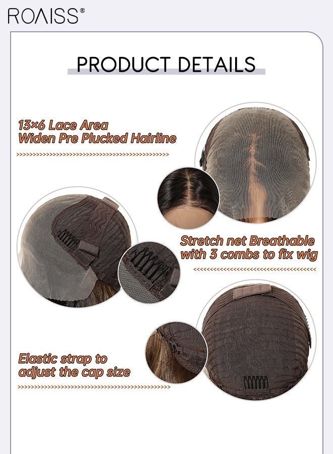 roaiss 13x6 Synthetic Lace Front Wig, 18 Inch Gradient Brown Wavy Wigs, Natural Density Hairline Glueless Wigs Natural Soft Synthetic Heat Resistant Hair Wig for Wedding Cosplay Party Daily Wear - Image 5