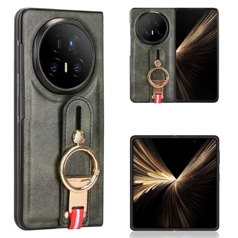 إيروريكس جراب خلفي من الجلد لهاتف For Honor Magic V5 مع سوار معصم (أخضر) - Image 1