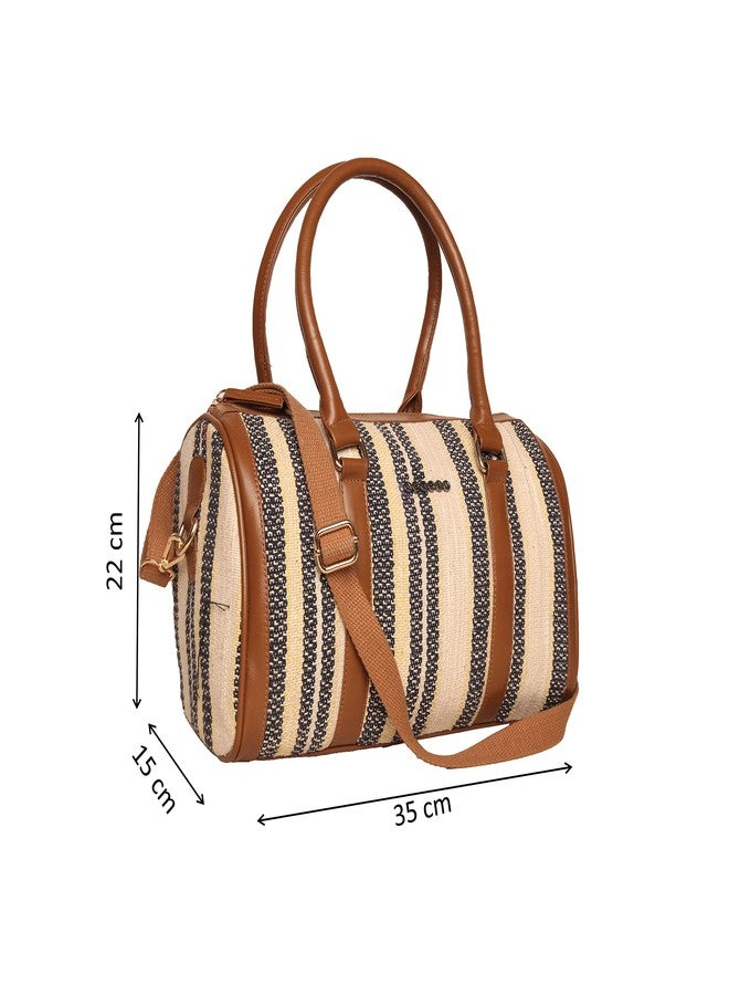 ASTRID Cream & Brown Womens Mini Duffle Bag - Image 5