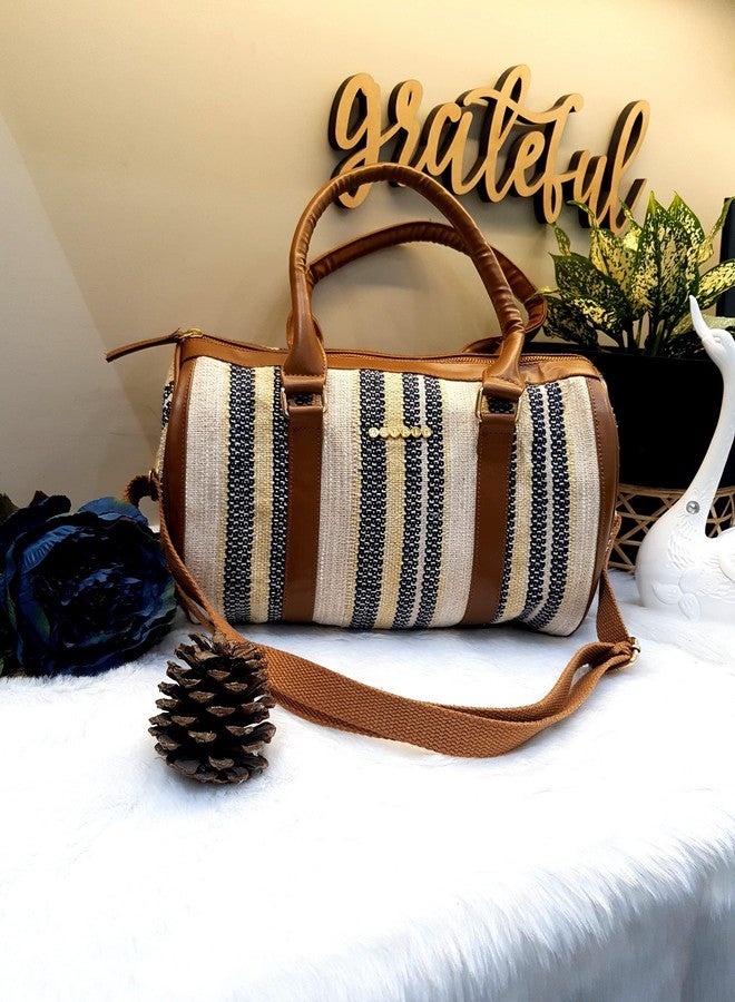 ASTRID Cream & Brown Womens Mini Duffle Bag - Image 2