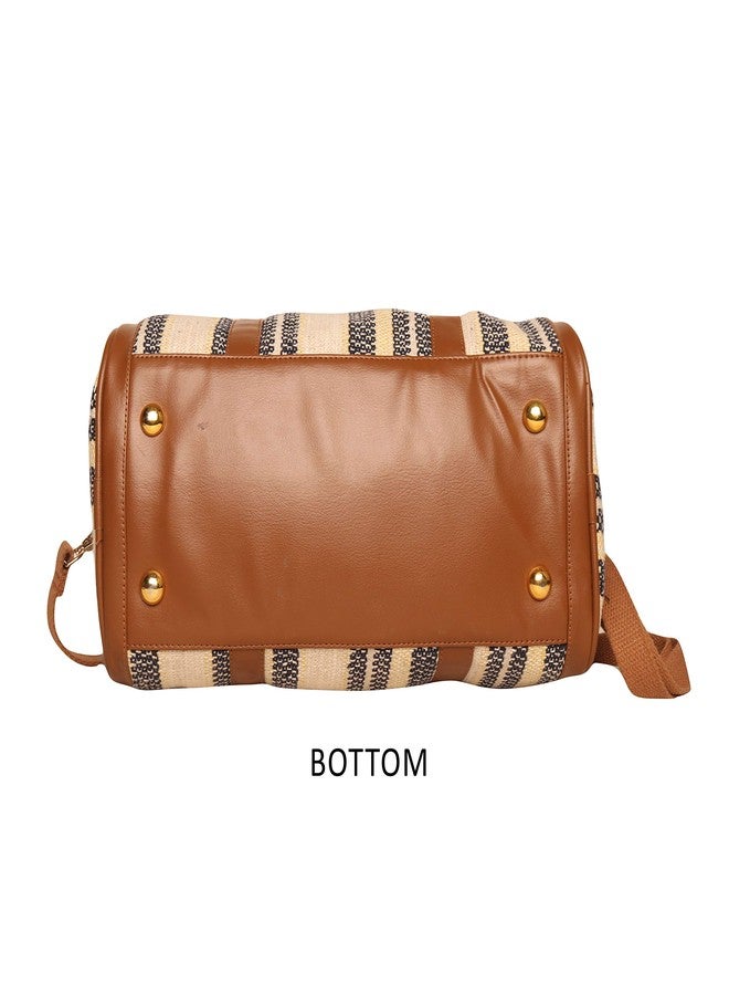 ASTRID Cream & Brown Womens Mini Duffle Bag - Image 4