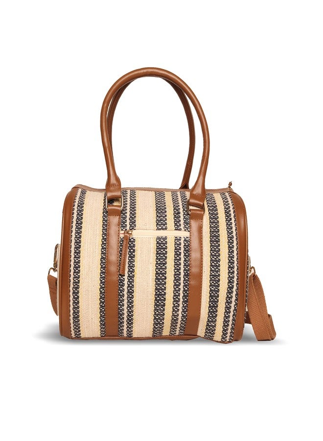 ASTRID Cream & Brown Womens Mini Duffle Bag - Image 3