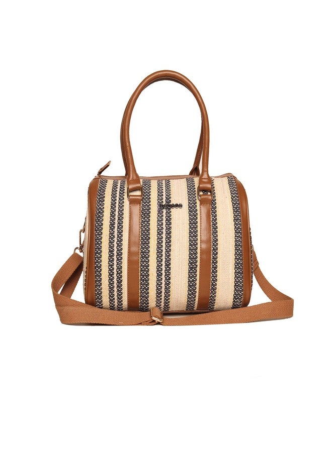 ASTRID Cream & Brown Womens Mini Duffle Bag - Image 1