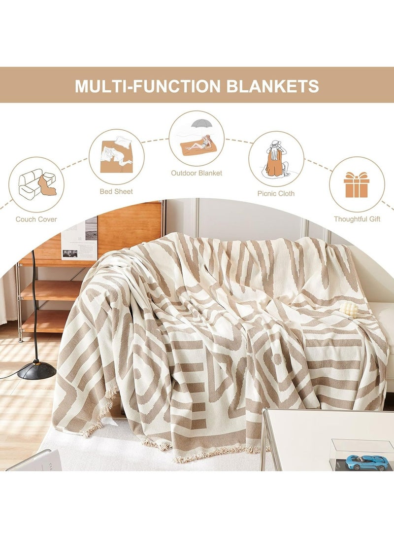 Oasisgalore Soft Sofa Cover with Tassels | Multipurpose Stretch Couch Cover, Sofa Blanket & Shawl | All-Season Decorative Slipcover (Beige-White, 180x300 cm) - Image 5